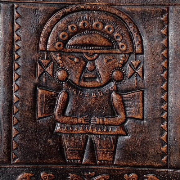 Angel Pazmino Tooled Leather Chair Seat Replacement Part Mexican Aztec Vintage - Picture 16 of 16